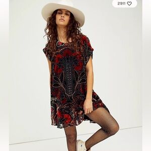 NWT Free People Strawberry Fields Velvet Mini Dress new size small